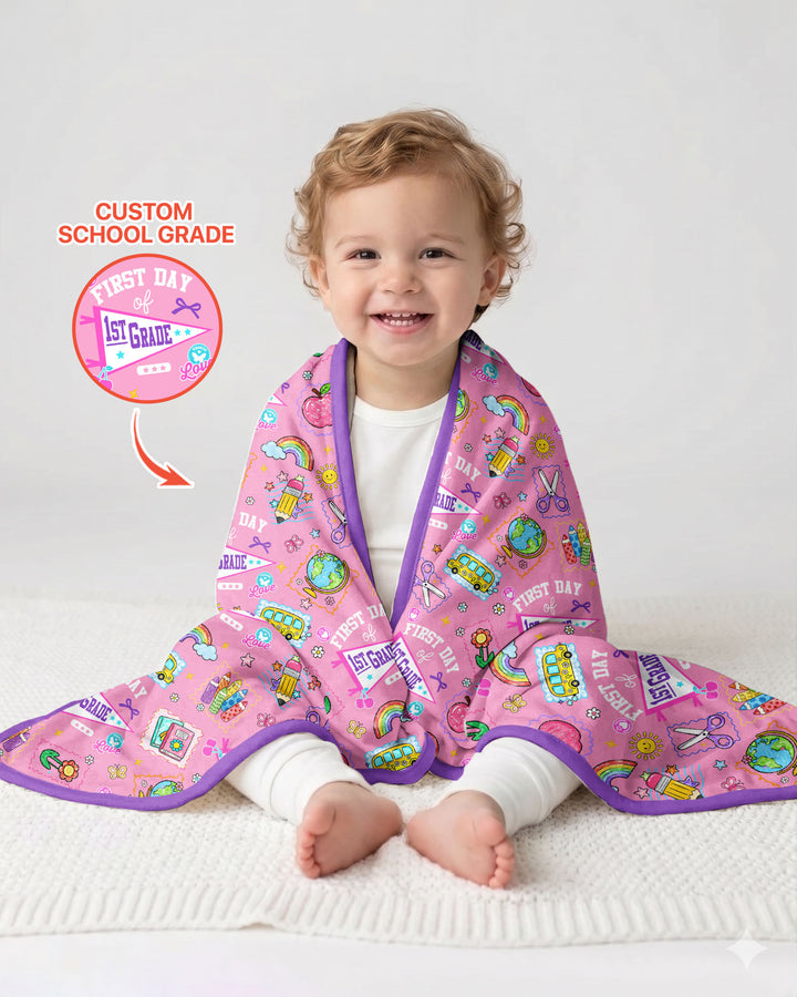 Custom Grade Girls School First Day Bamboo Blanket