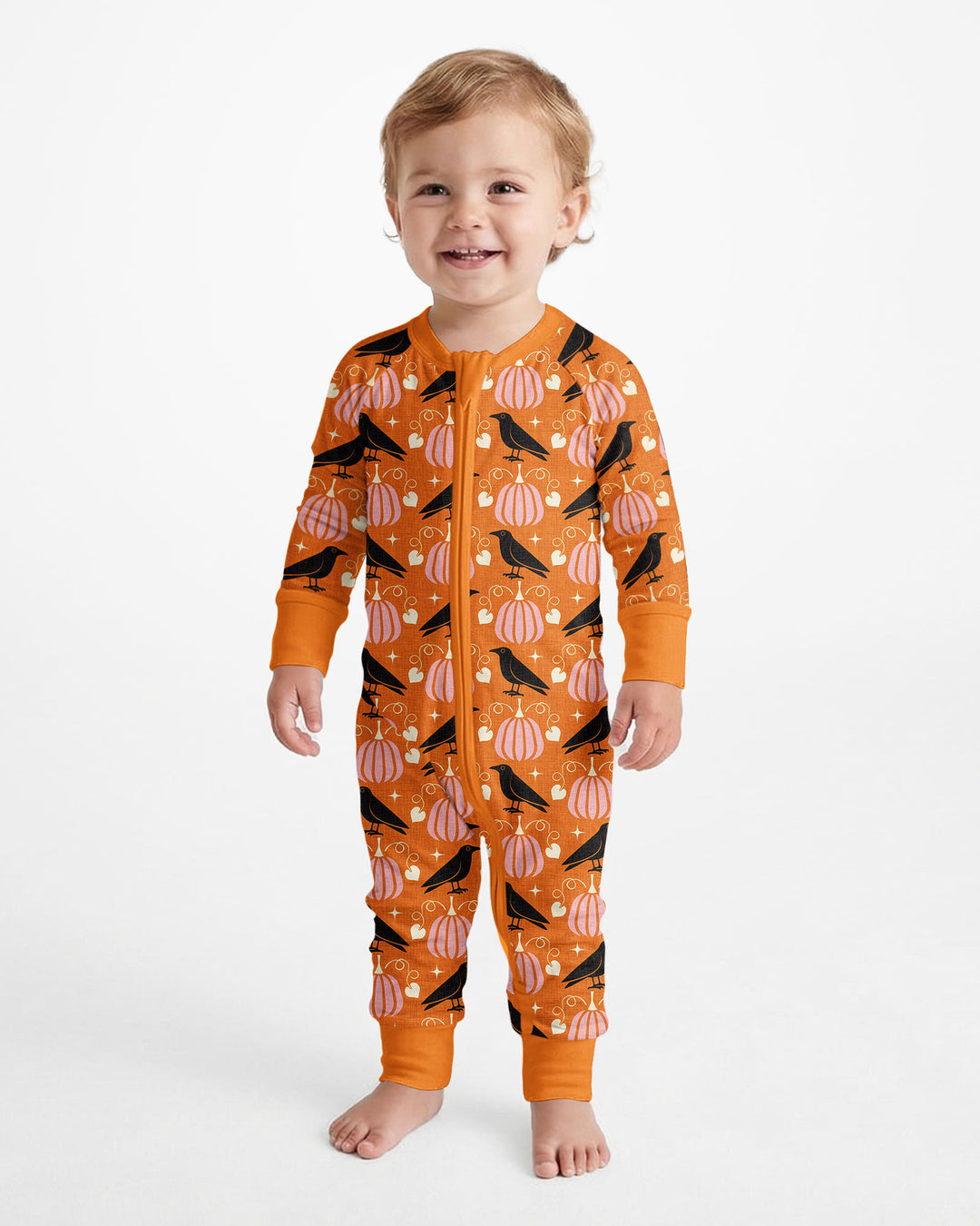 Ravens in a Pumpkin Patch - Orange Pink Bamboo Convertible Zippy