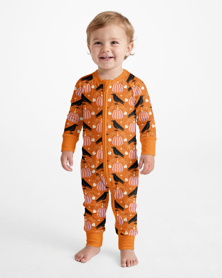 Ravens in a Pumpkin Patch - Orange Pink Bamboo Convertible Zippy