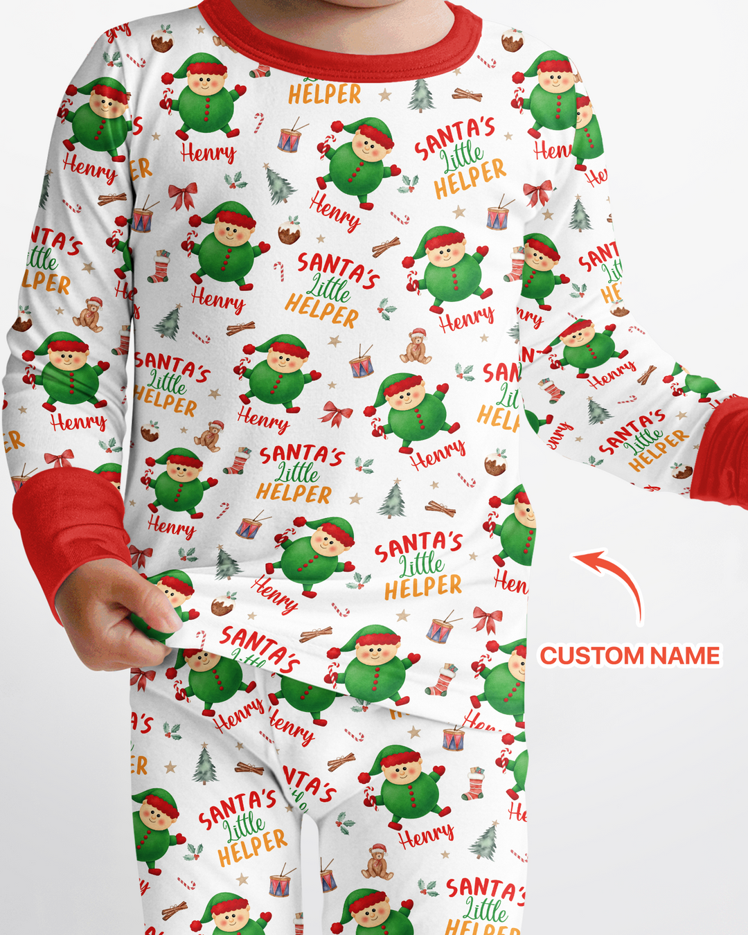 Custom Name Santa's Little Helper Bamboo Two Piece Long Sleeve Pajama Set