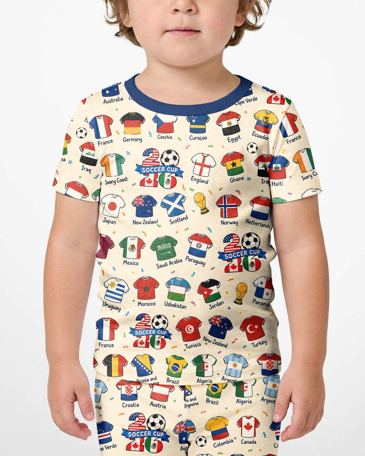 2026 Soccer World Jersey Flag Bamboo Two Piece Short Sleeve Shorts Pajama Set