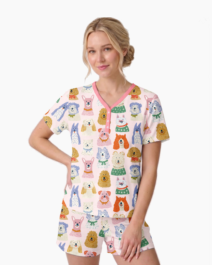 Puppy Portrait Bamboo Women Short Sleeve Short Pajama Set