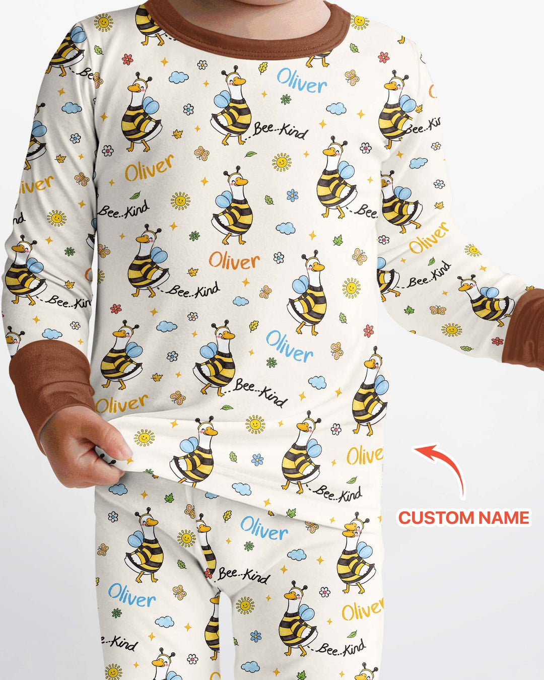 Custom Name Bee Kind The Goose Bamboo Two Piece Long Sleeve Pajama Set