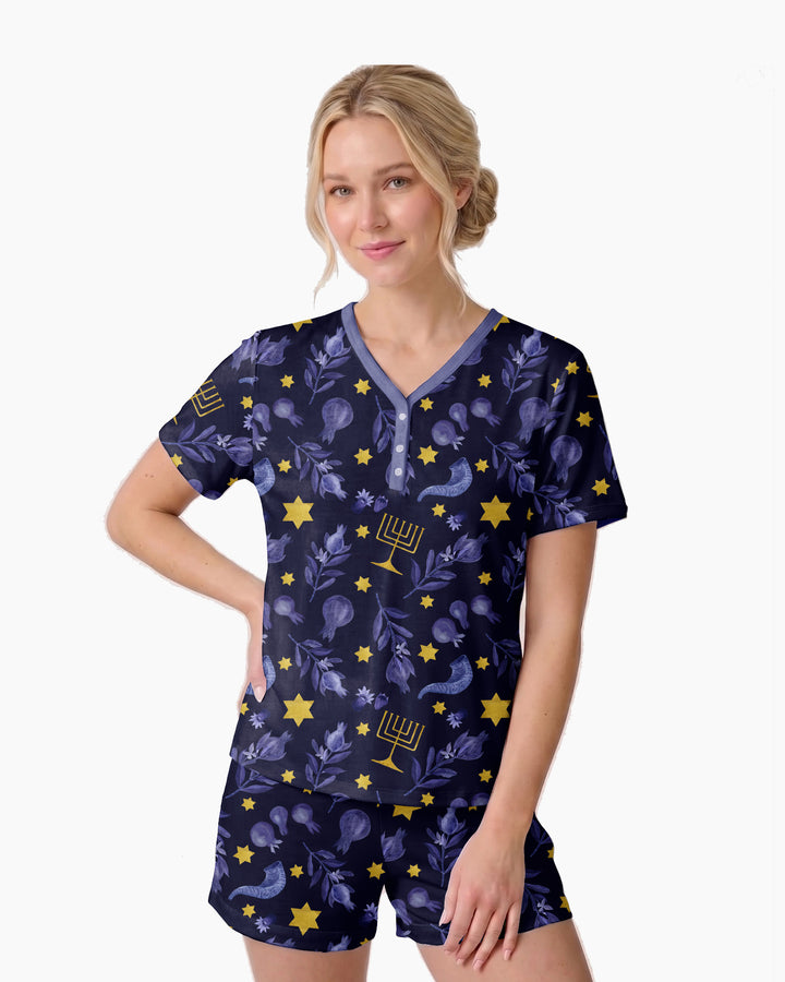 Rosh Hashanah Night Family Matching Bamboo Women Short Sleeve Short Pajama Set