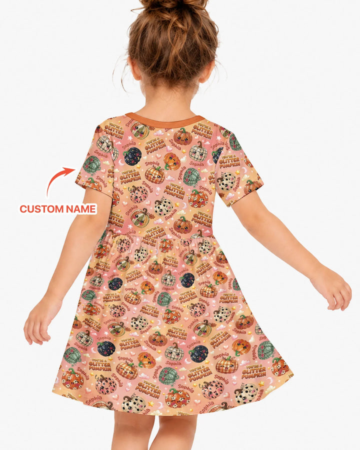 Custom Name You're A Glitter Pumpkin Bamboo Twirl Dress
