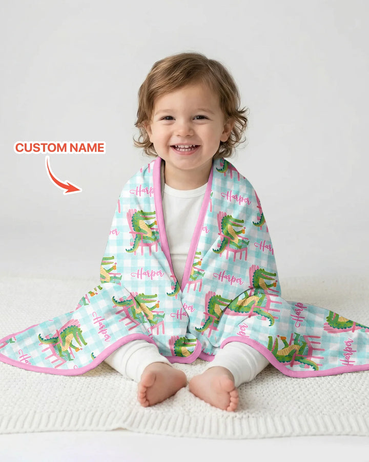 Custom Name Preppy Later Gator Bamboo Blanket