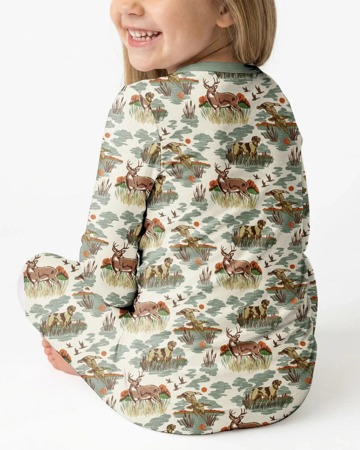 Vintage Hunting Season Daddy& Me Matching Bamboo Two Piece Long Sleeve Pajama Set