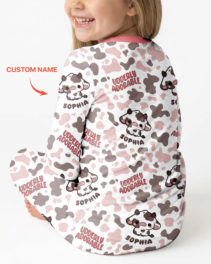 Udderly Adorable Custom Name Bamboo Two Piece Long Sleeve Pajama Set