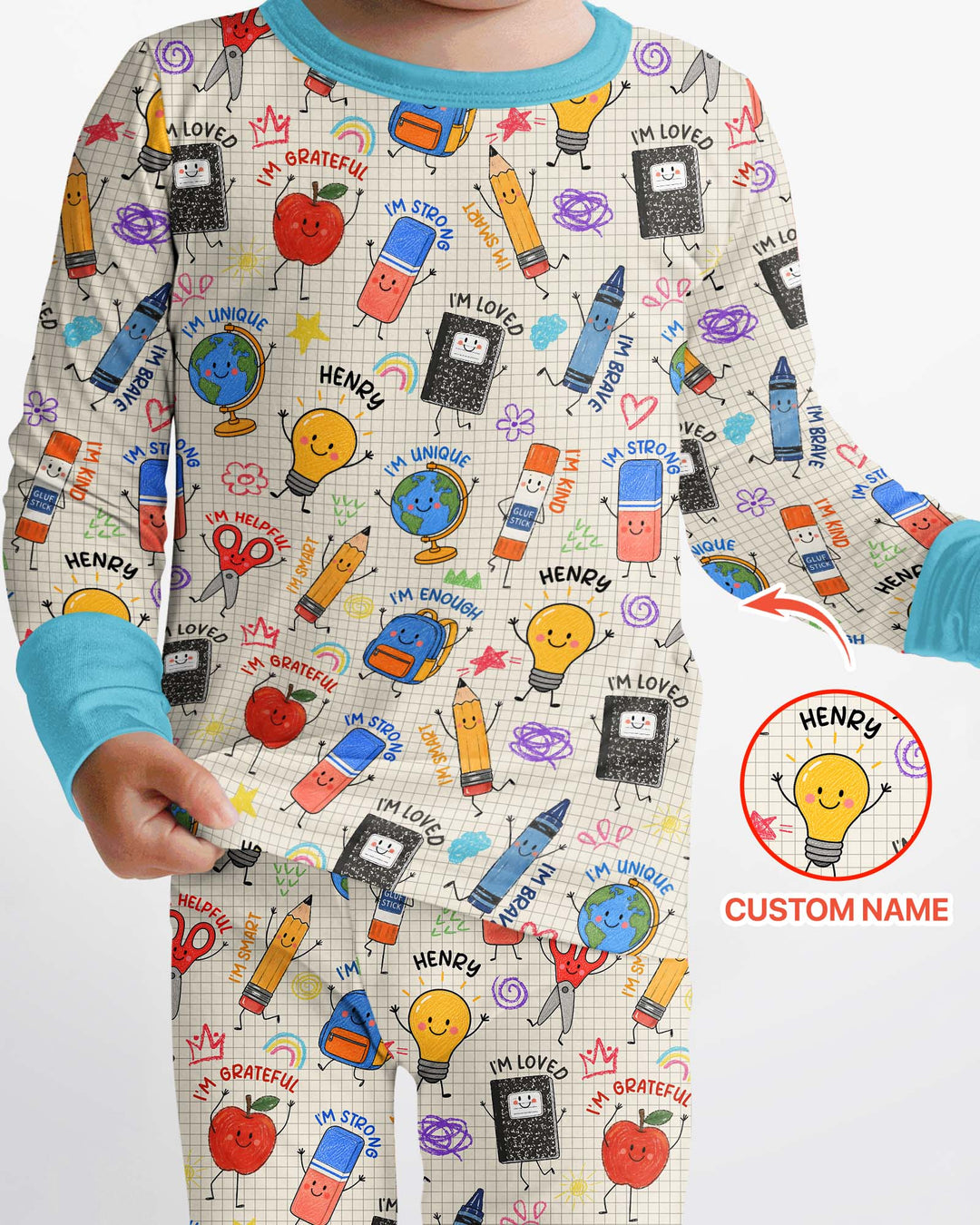 School Squad Custom Name Bamboo Two Piece Long Sleeve Pajama Set