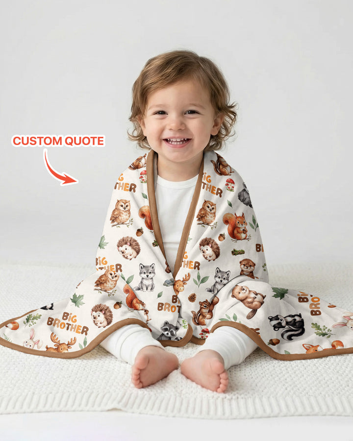 Custom Quote Woodland Animal Matching Sibling Bamboo Blanket