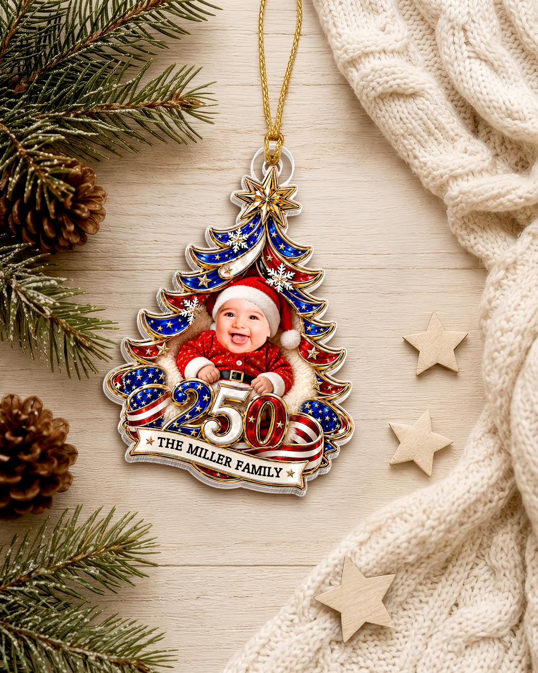Stars And Stripes Personalized 1-Side Photo Acrylic Ornament