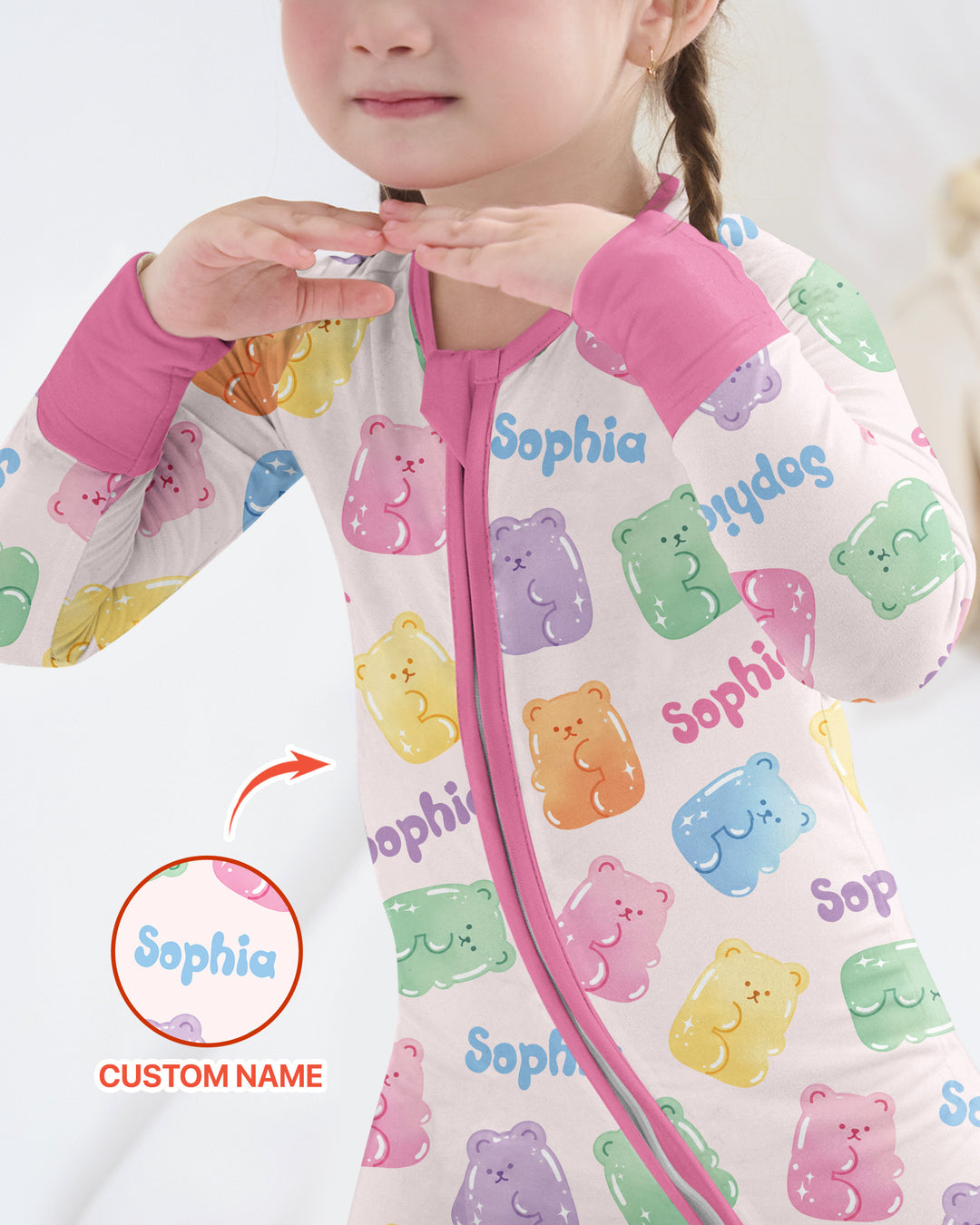Kawaii Jelly Gummy Bears Custom Name Bamboo Convertible Zippy