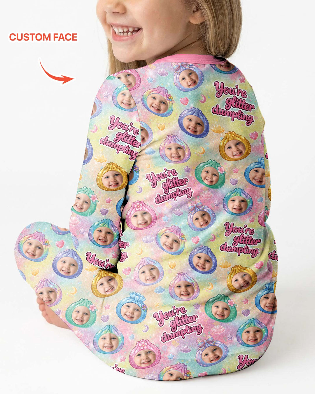 Custom Photo You're Glitter Dumpling Bamboo Two Piece Long Sleeve Pajama Set
