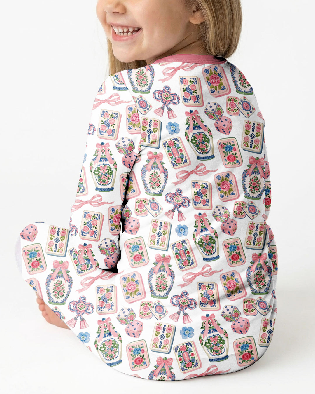 Chinoiserie Mahjong Mommy & Me Matching Bamboo Two Piece Long Sleeve Pajama Set
