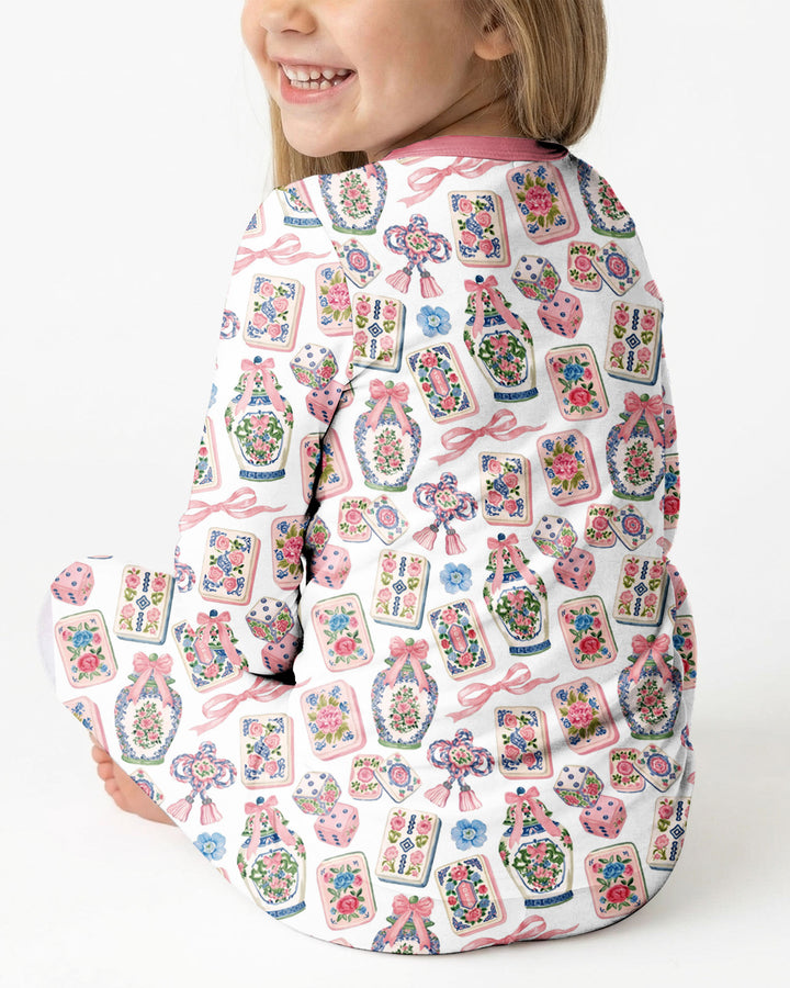 Chinoiserie Mahjong Mommy & Me Matching Bamboo Two Piece Long Sleeve Pajama Set