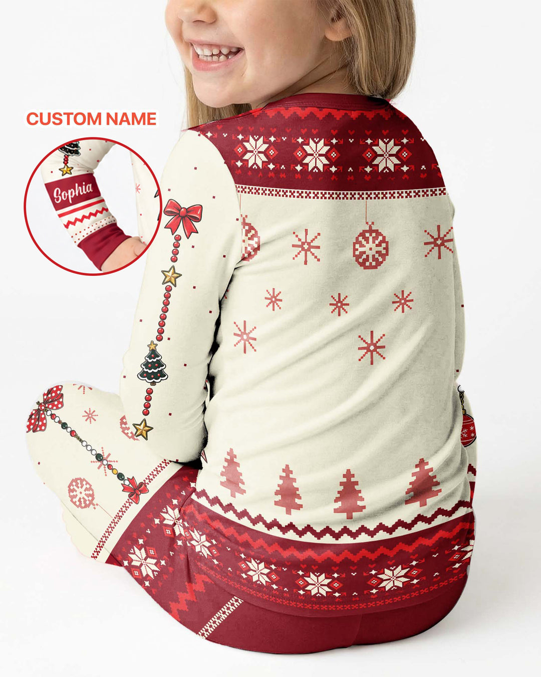 Custom Name Christmas Charm Bamboo Two Piece Long Sleeve Pajama Set