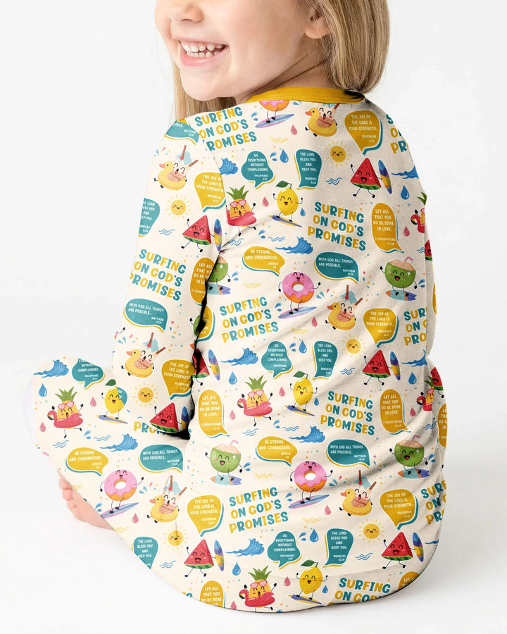 Summer Fruits Surfing On God's Promises Bamboo Two Piece Long Sleeve Pajama Set