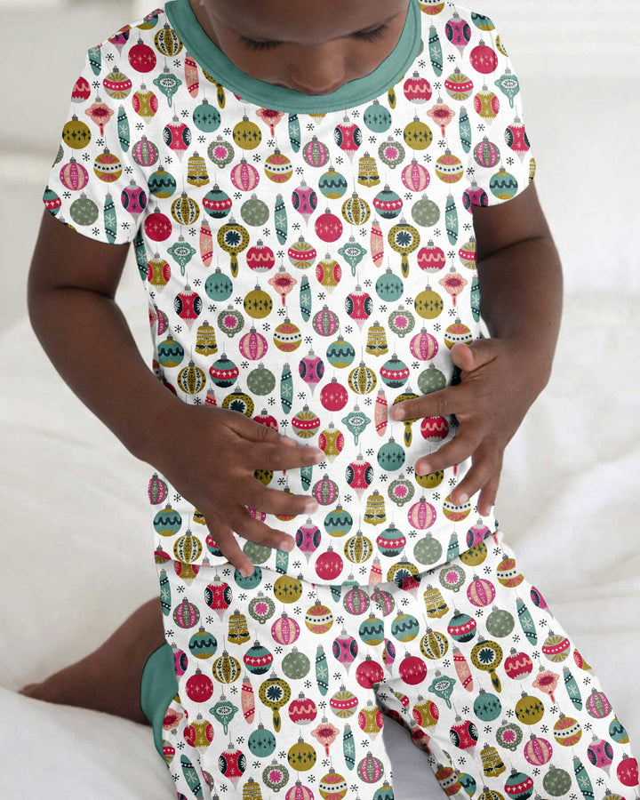Tiny Christmas Ornaments   Bamboo Two Piece Short Sleeve Pajama Set