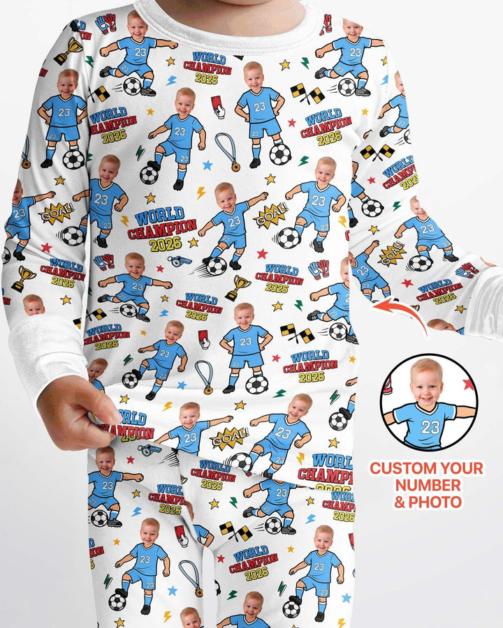 Custom Photo World Champion 2026 Family Matching Bamboo Two Piece Long Sleeve Pajama Set