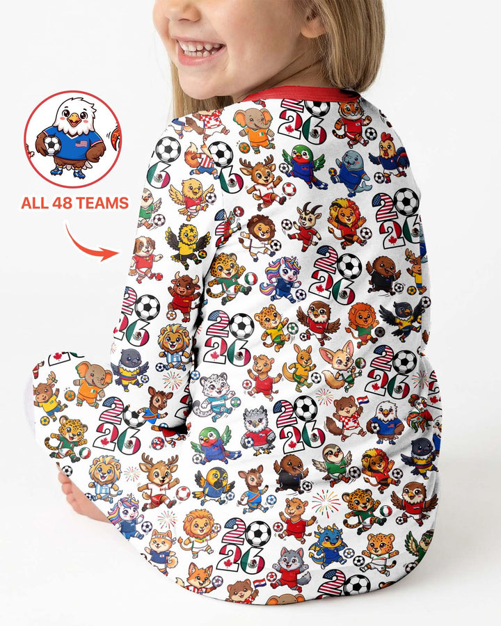 Kawaii Animals Soccer Tour 2026 Family Matching Bamboo Two Piece Long Sleeve Pajama Set