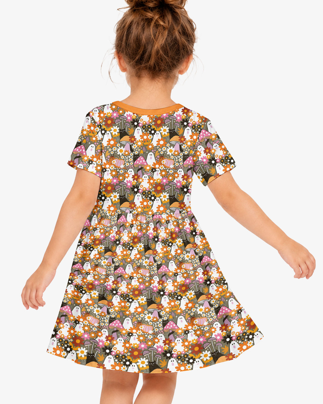 Retro Ghost Mushroom Floral Halloween Bamboo Twirl Dress