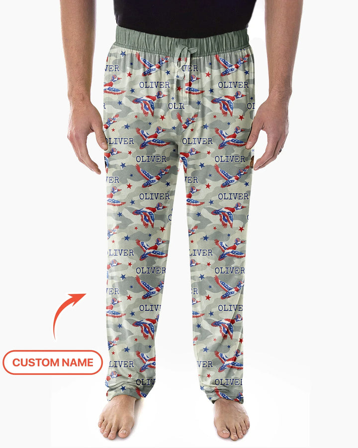 Custom Name America Mallard Duck Family Matching Bamboo Men's Pajama Set