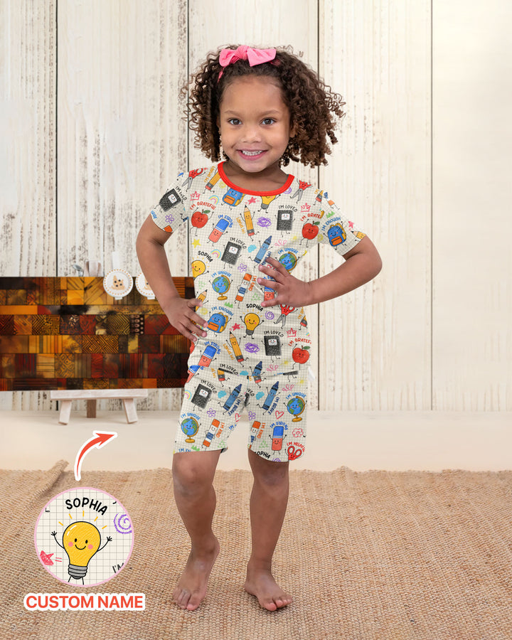 School Squad Custom Name Bamboo Two Piece Short Sleeve Shorts Pajama Set