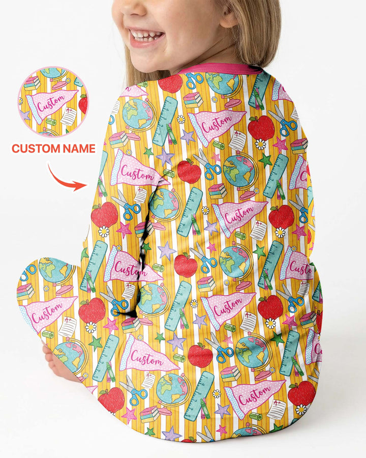 Custom Back To School Pennant Bamboo Two Piece Long Sleeve Pajama Set