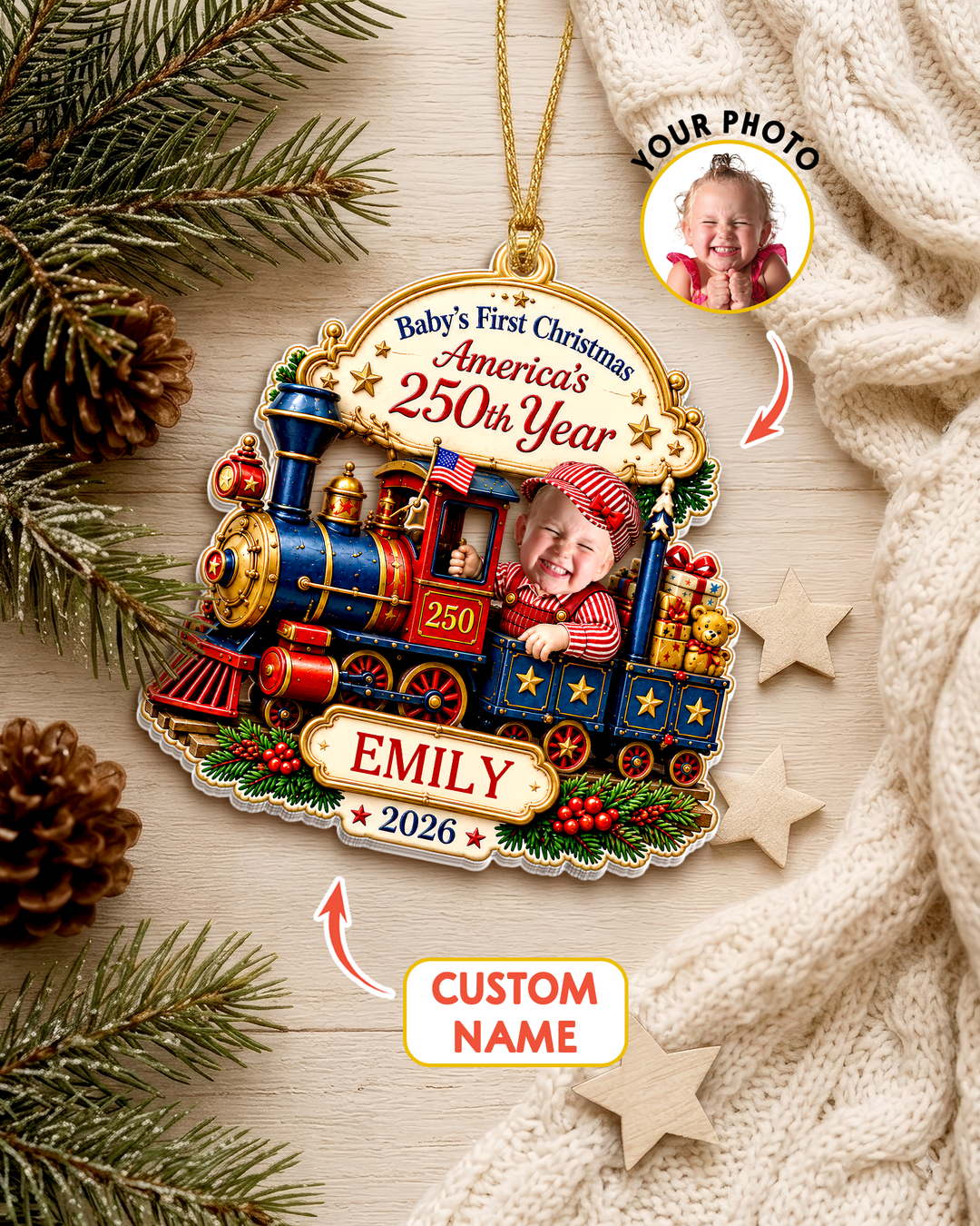 Christmas Train Baby Acrylic Ornament
