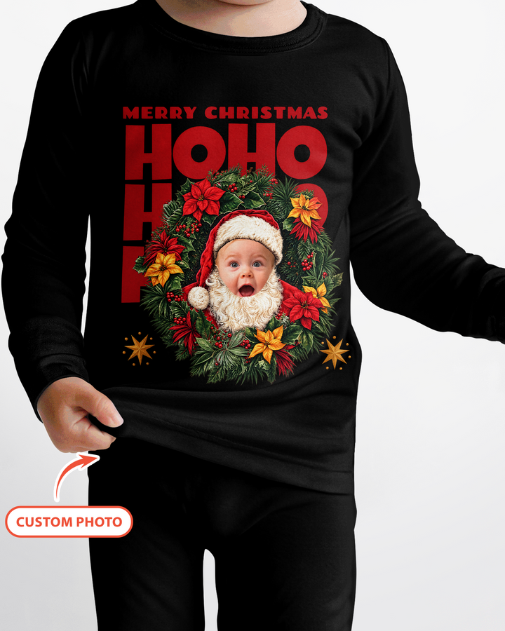 Personalized Photo Christmas Santa Bamboo Two Piece Long Sleeve Pajama Set