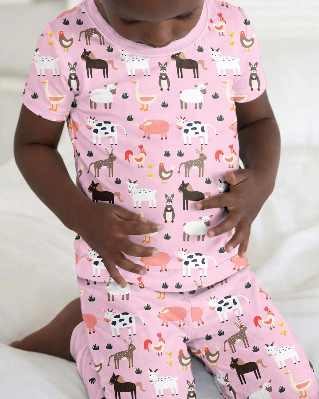 Pink Farm Animals Bamboo Two Piece Short Sleeve Pyjamas Set