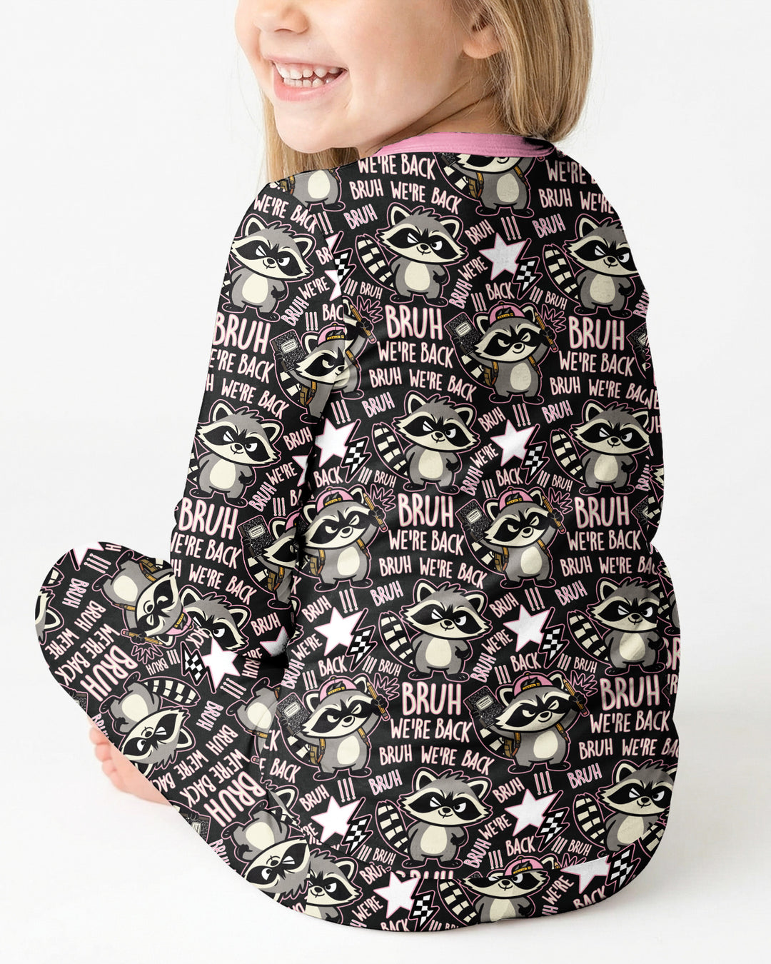 Bruh We're Back Raccoon Bamboo Two Piece Long Sleeve Pajama Set