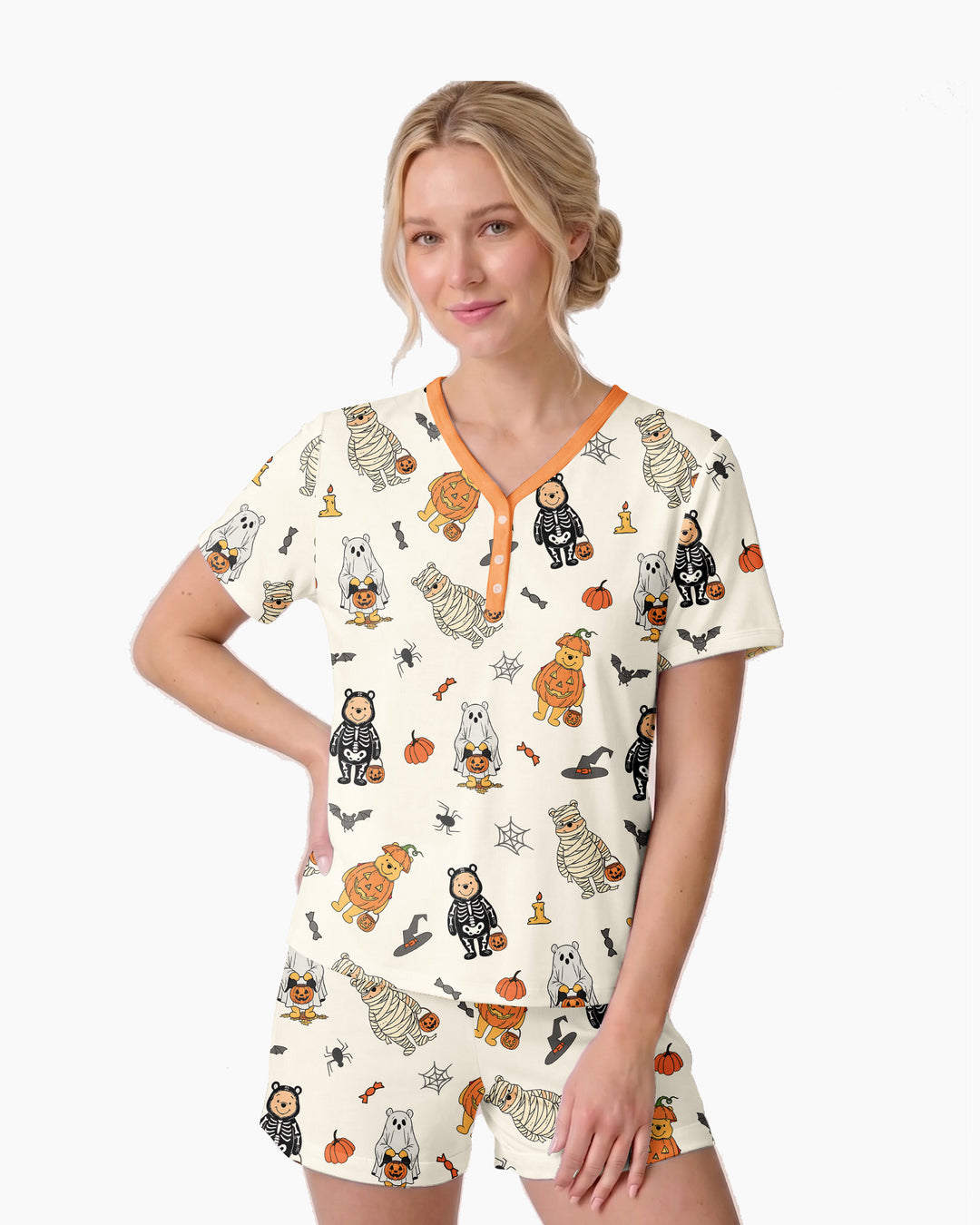 Retro Trick Or Treat Bamboo Women Short Sleeve Short Pajama Set
