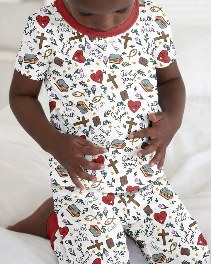 Love Jesus God Is Good Bamboo Two Piece Short Sleeve Pajama Set