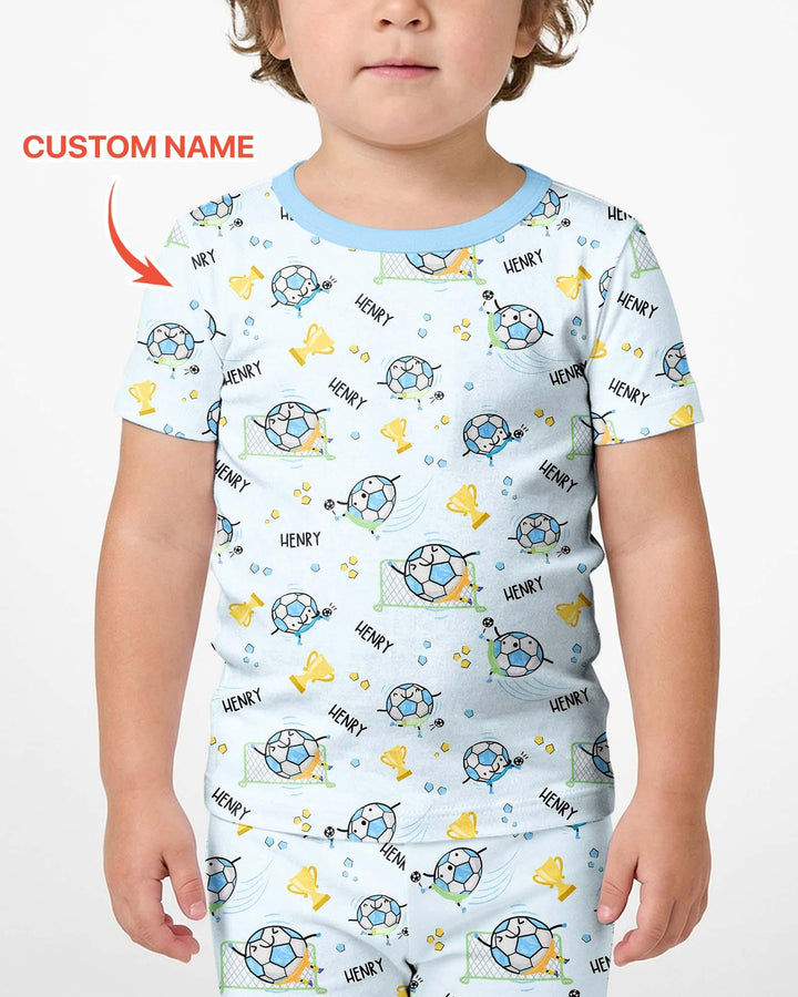 Custom Name Soccer Dad Team Matching Bamboo Two Piece Short Sleeve Shorts Pajama Set