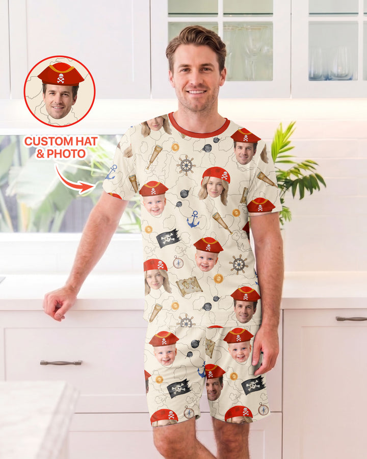 Custom Photo Treasure Map Adventures Family Matching Bamboo Men Short Sleeve Short Pajama Set