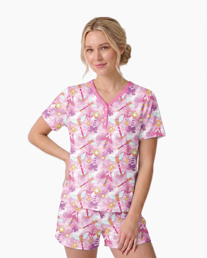 Kawaii Magical Girl Wand Bamboo Women Short Sleeve Short Pajama Set