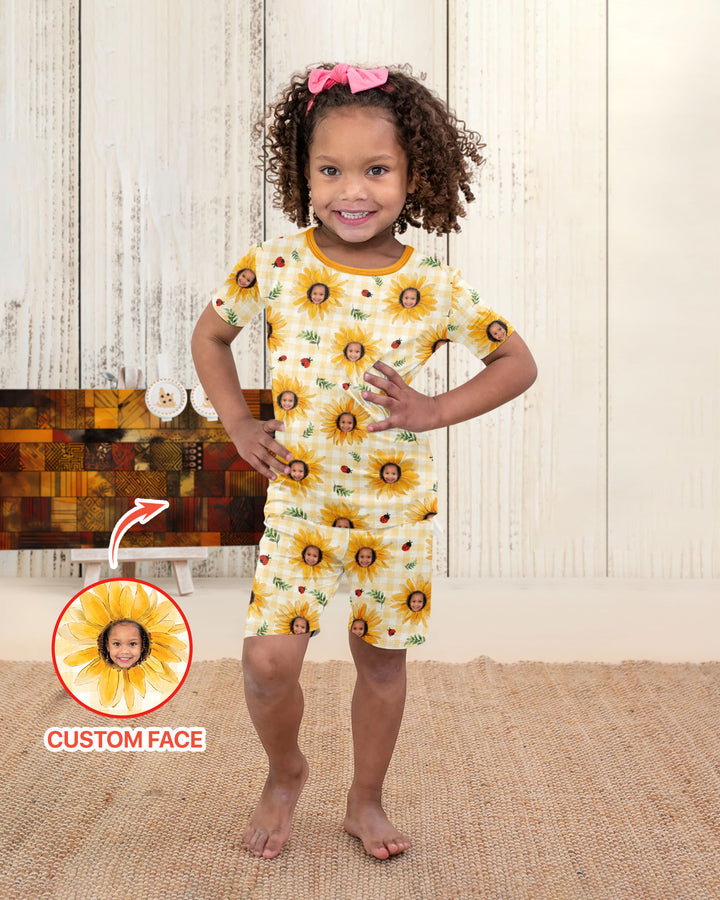 Custom Photo Be The Sunshine Bamboo Two Piece Short Sleeve Shorts Pajama Set
