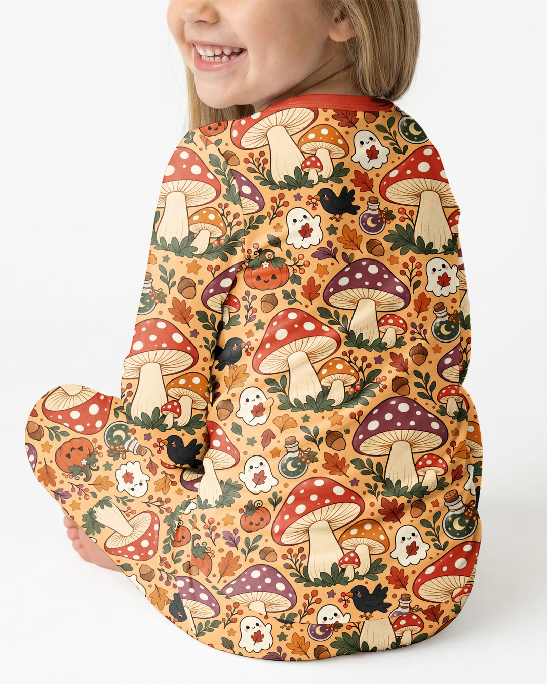 Fall Ghost Mushrooms  Bamboo Two Piece Long Sleeve Pajama Set