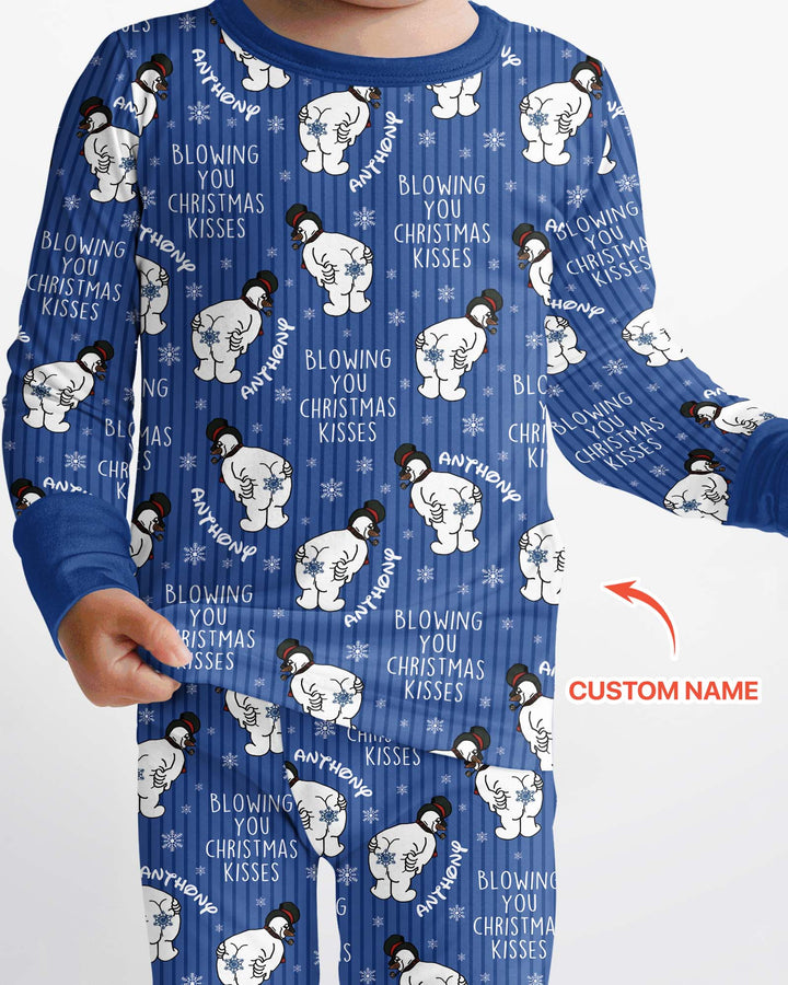 Blowing You Christmas Kisses Bamboo Two Piece Long Sleeve Pajama Set