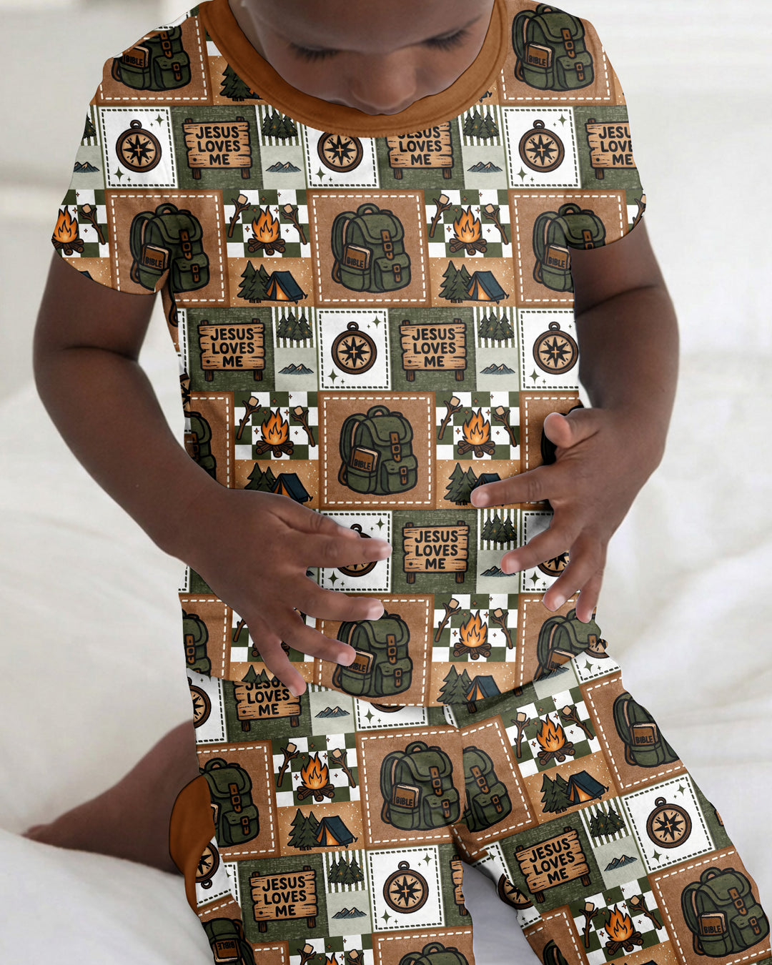 Camping Jesus Loves Me Bamboo Two Piece Short Sleeve Pajama Set