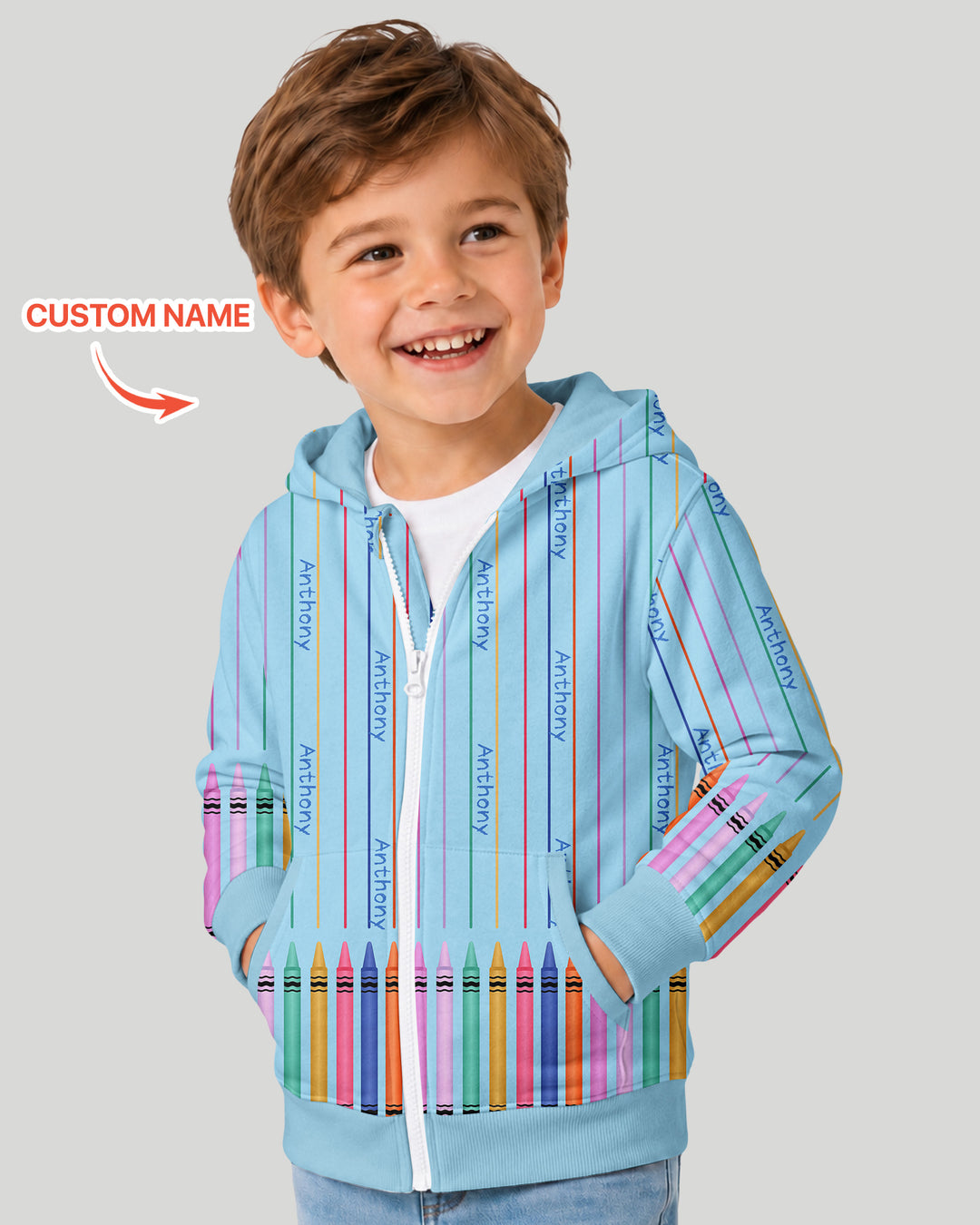 Custom Name Crayon Lines Bamboo Zip Hoodie