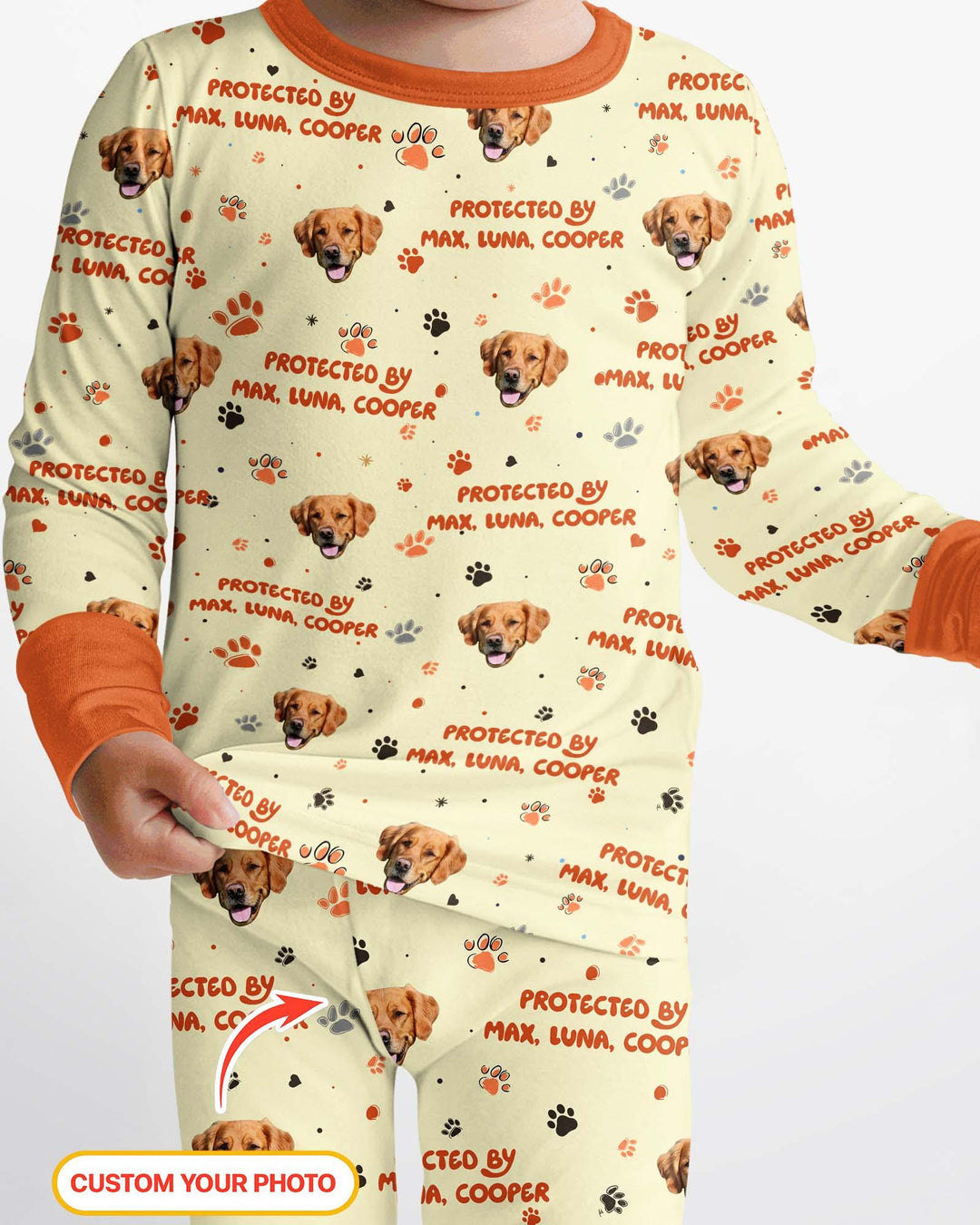 Custom Dog Photos "Protected By" Pawfect Blue Bamboo Two Piece Long Sleeve Pyjamas Set