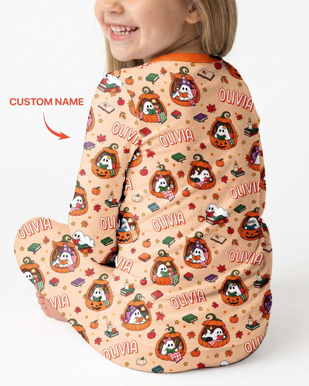 Bookish Ghost Halloween Custom Name Bamboo Two Piece Long Sleeve Pajama Set