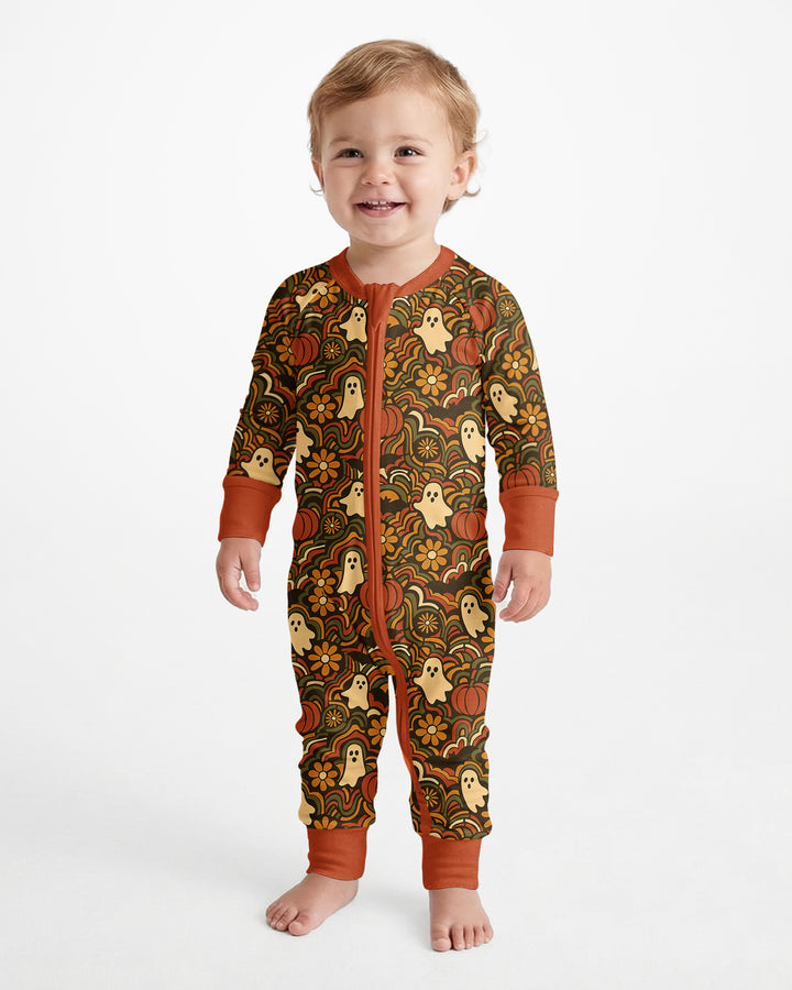 Retro Halloween Ghost Pumpkin Floral Bamboo Convertible Zippy