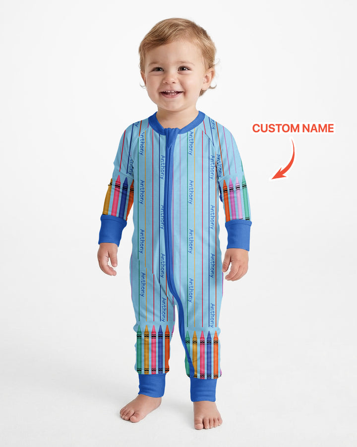 Custom Name Crayon Lines Bamboo Convertible Zippy