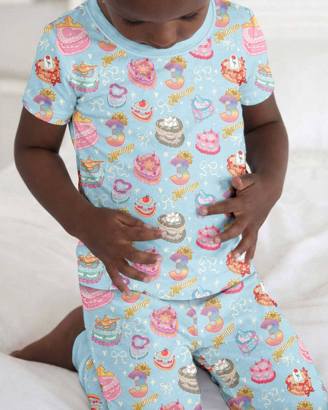 Custom Princess Baby Birthday Bamboo Two Piece Short Sleeve Pajama Set