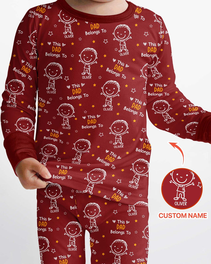Custom Name This Dad Belongs To Doodle Bamboo Two Piece Long Sleeve Pajama Set