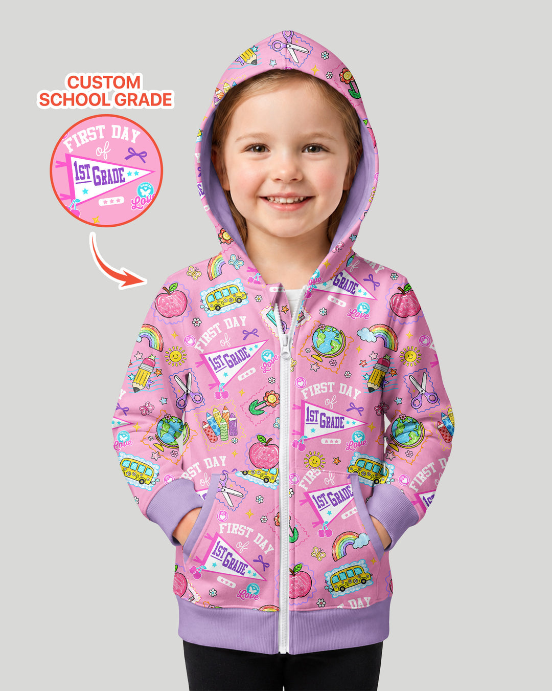 Custom Grade Girls School First Day Bamboo Zip Hoodie