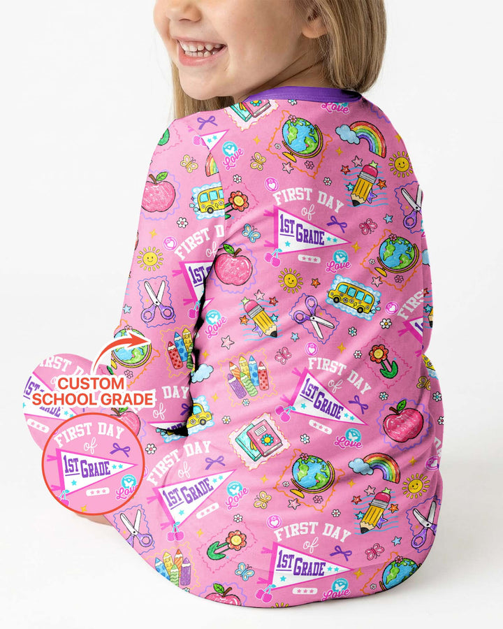 Custom Grade Girls School First Day Bamboo Two Piece Long Sleeve Pajama Set